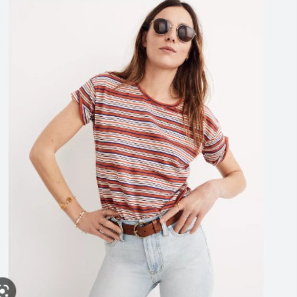 Madewell | Whisper Cotton Crewneck Tee in Bonnie Stripe - Picture 2 of 11